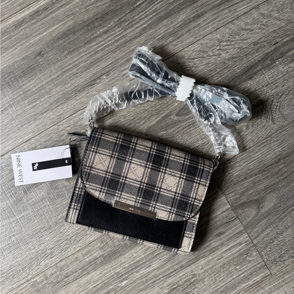 Nine West Plaid Crossbody Bag in Black and Tan